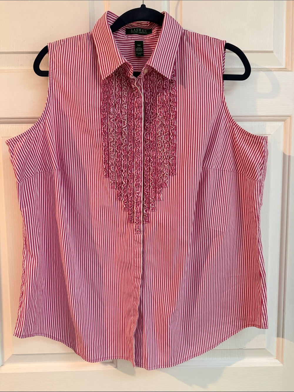Lauren Ralph Lauren Pink & White Striped Sleeveless Button-Down Shirt